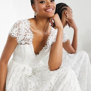 ASOS Bridal Alexandra Cap Sleeve V Neck Lace Wedding Dress